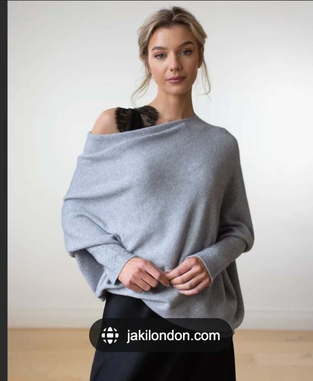 JAKI London Sz M/L Asymmetric Draped Pullover Sweater Gray